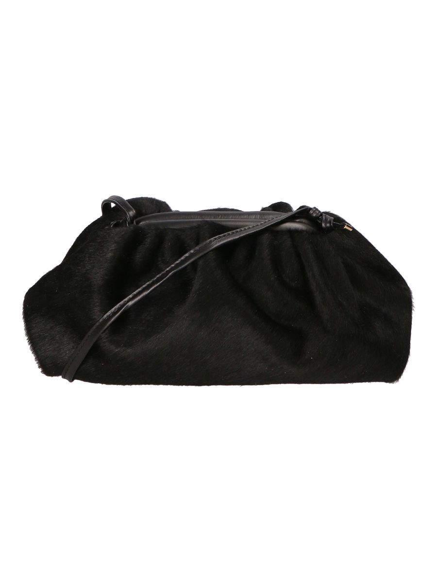 Schwarze, pelzige Clutch Bag mit Riemen