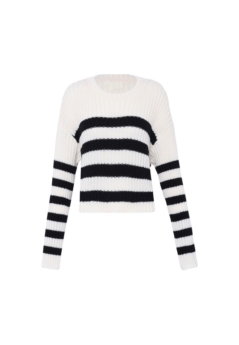 Mymo Strickpullover Damen wollweiß schwarz