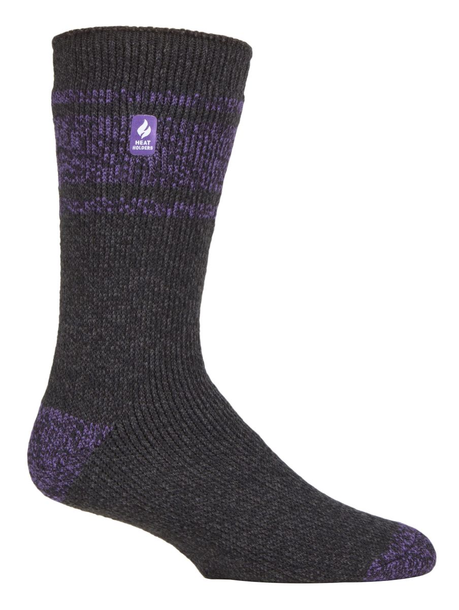 Wärmehalter - Herren extra dicke Thermosocken für den Winter | Warme flauschige Fleece isolierte Socken | Geschenke für Männer - Charcoal / Lila (Athen)