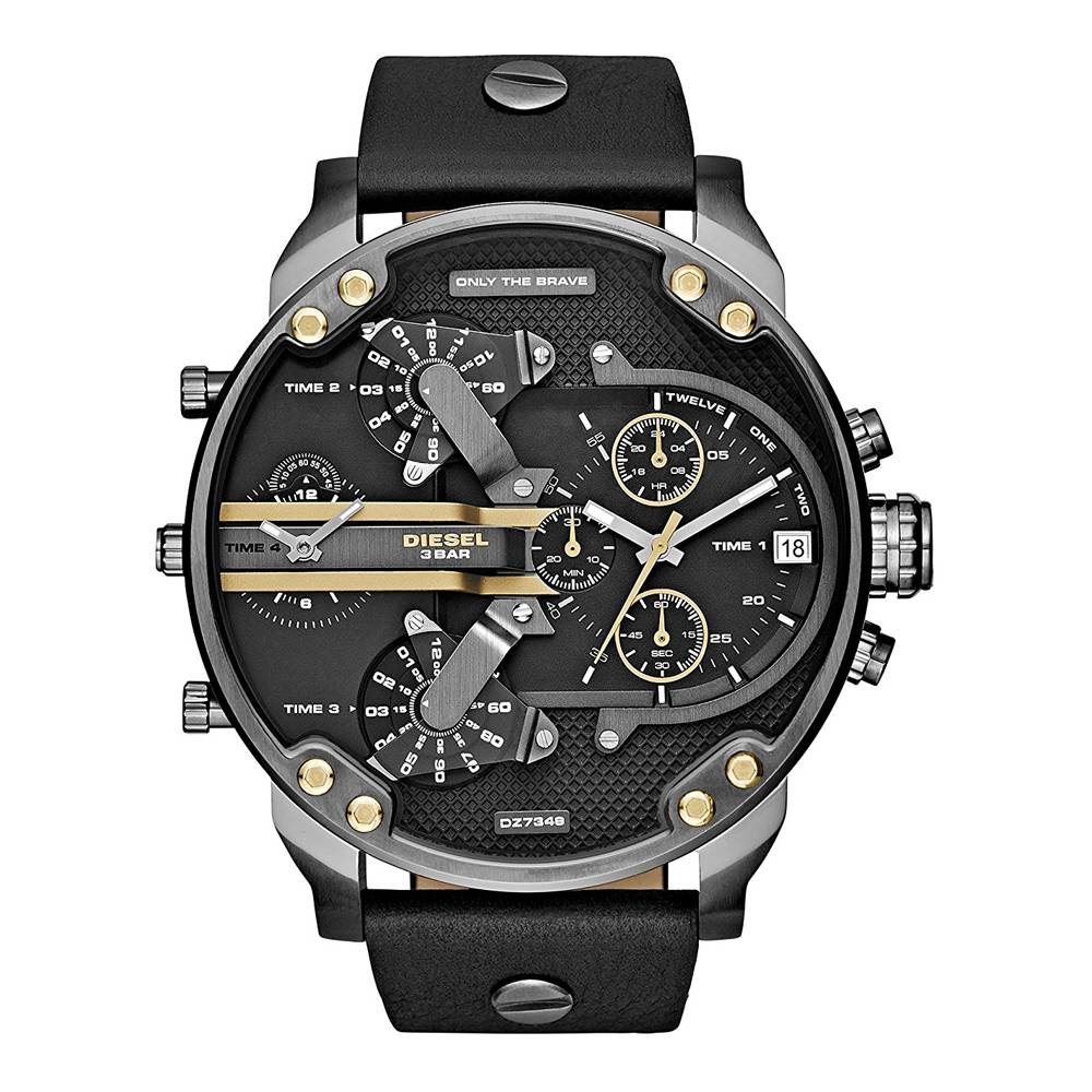 Multifunktionale schwarze Leder-Chronograph-Uhr