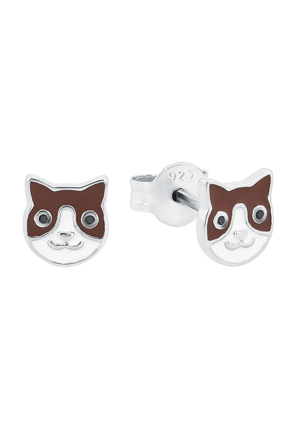 amor Kinder Ohrstecker "Katze", 925er Silber, BRAUN/SILBER