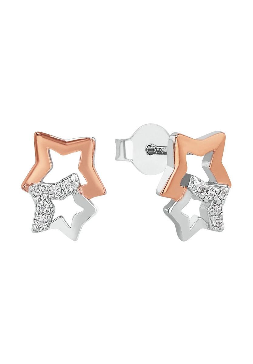 amor Damen Ohrstecker "Stern", 925er Silber, BICOLOR
