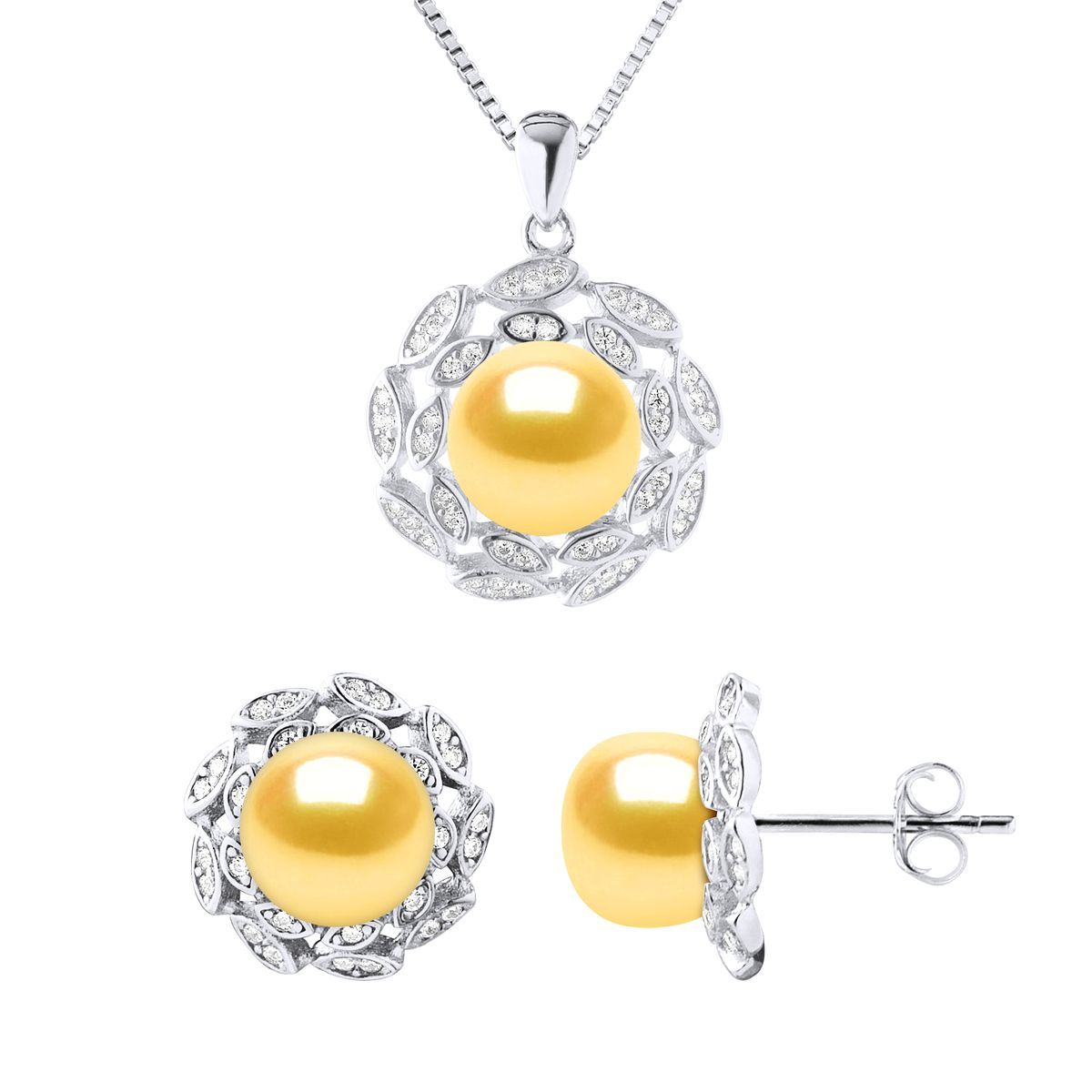 Goldschimmerndes Perlen Schmuckset Blüten Design