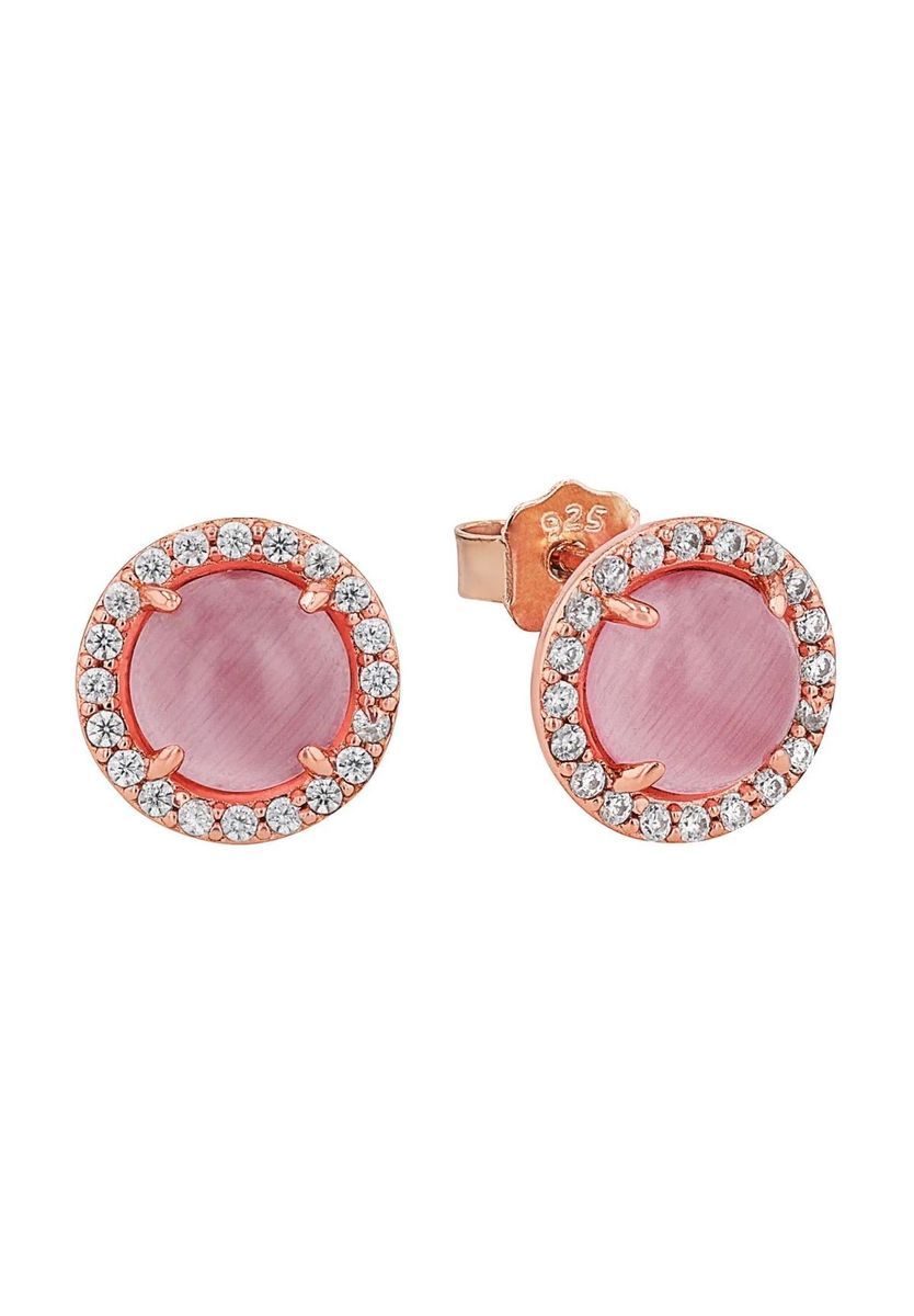 amor Damen Ohrstecker, 925er Silber mit Katzenauge, ROSÉGOLD