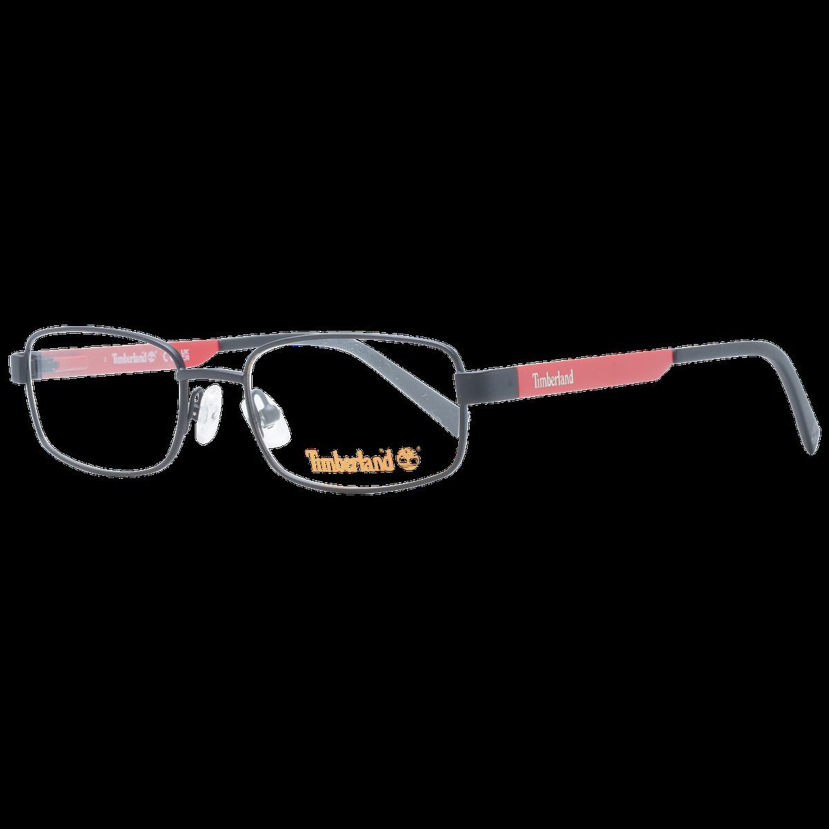 Rechteckige Metallbrille mit roten Bügeln