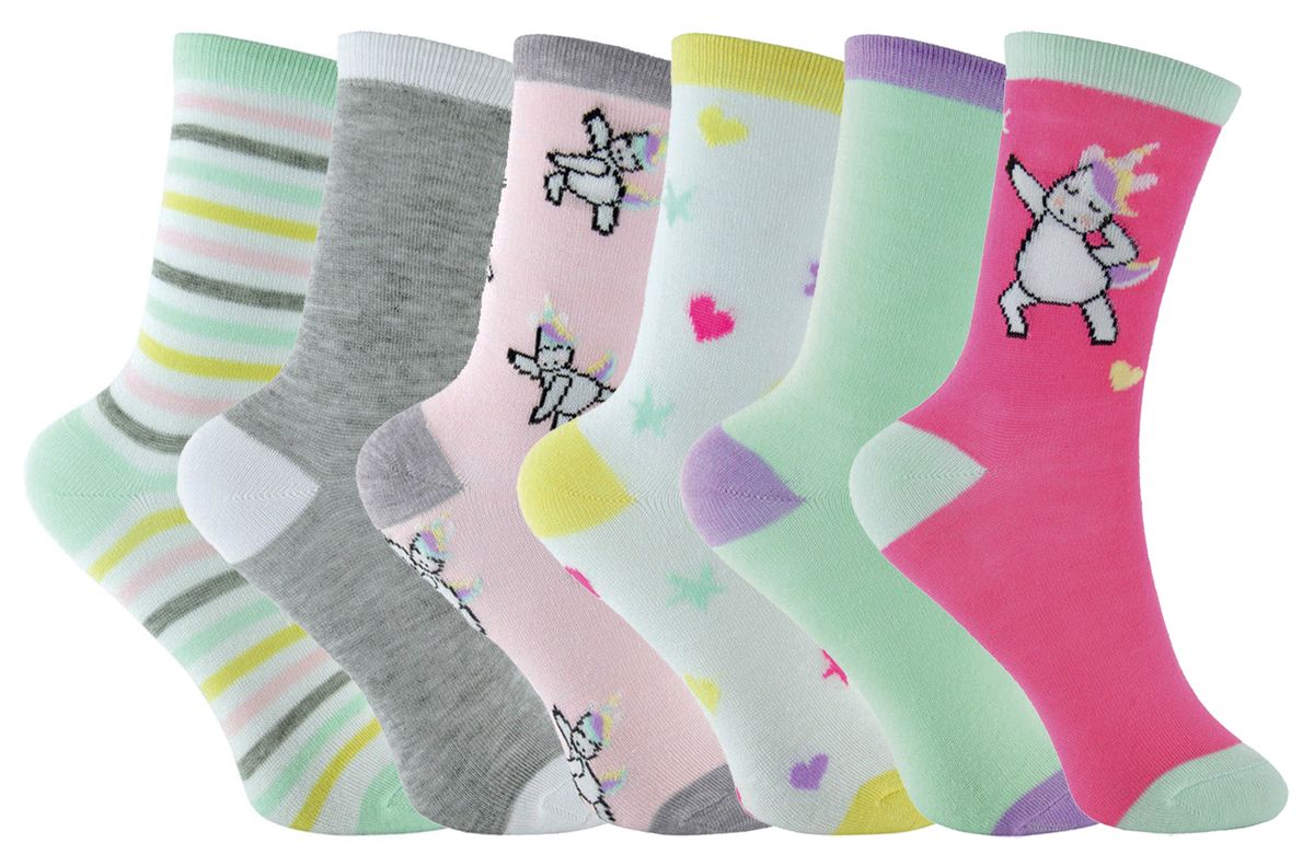 6 Paar Multipack Pastell Neuheit Mädchen Einhorn Socken