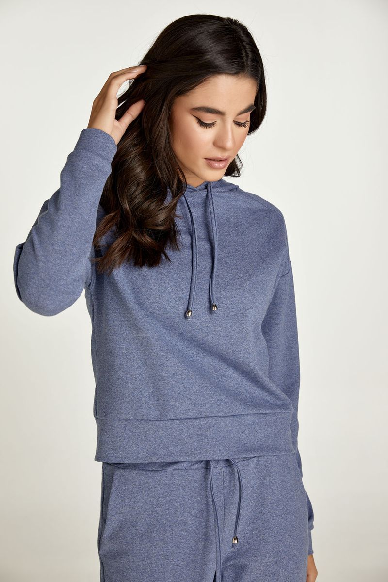 Melierter Indigo Hoodie mit lockerer Passform