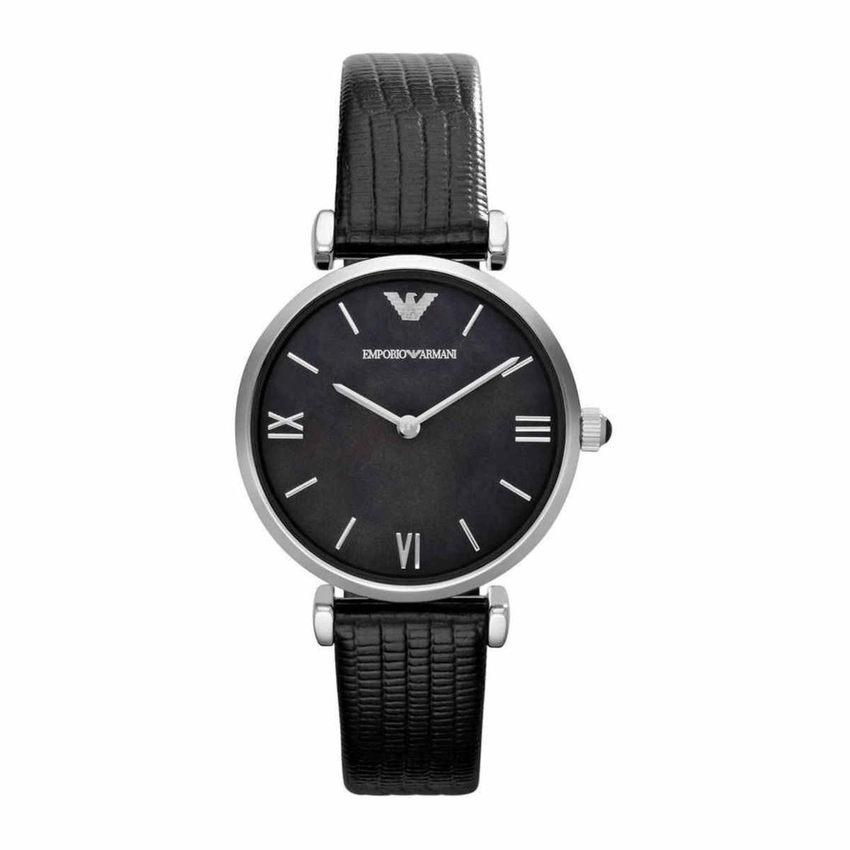 Minimalistische schwarze Armbanduhr mit Lederarmband
