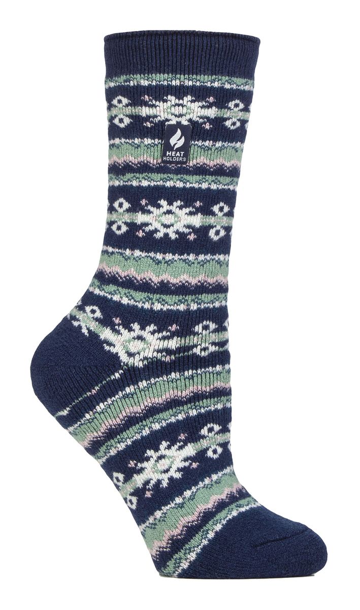 Ladies Nordic Socks | Heat Holders Lite | Lightweight Thermal Winter Socks for Women - Indigo/Rose