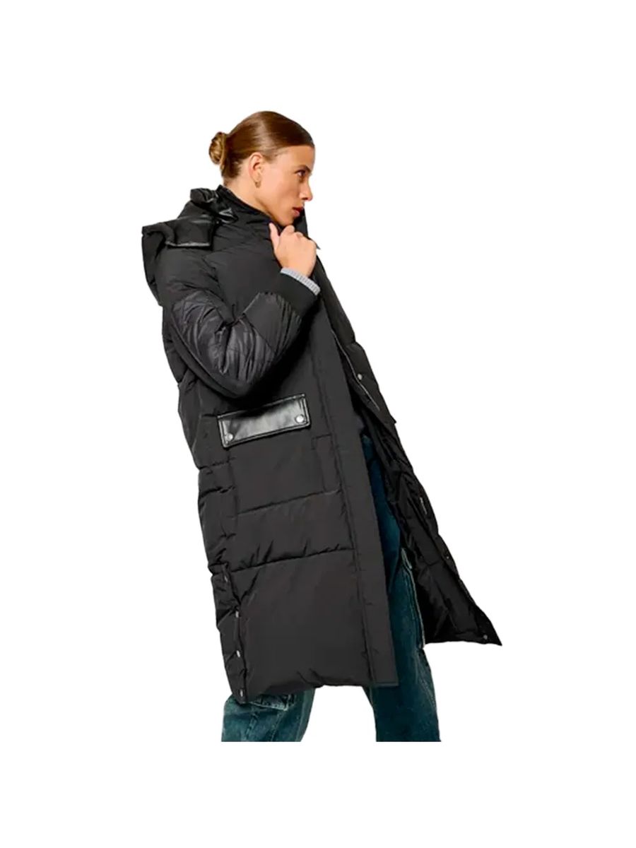 Langer gesteppter Puffer-Mantel mit Kapuze