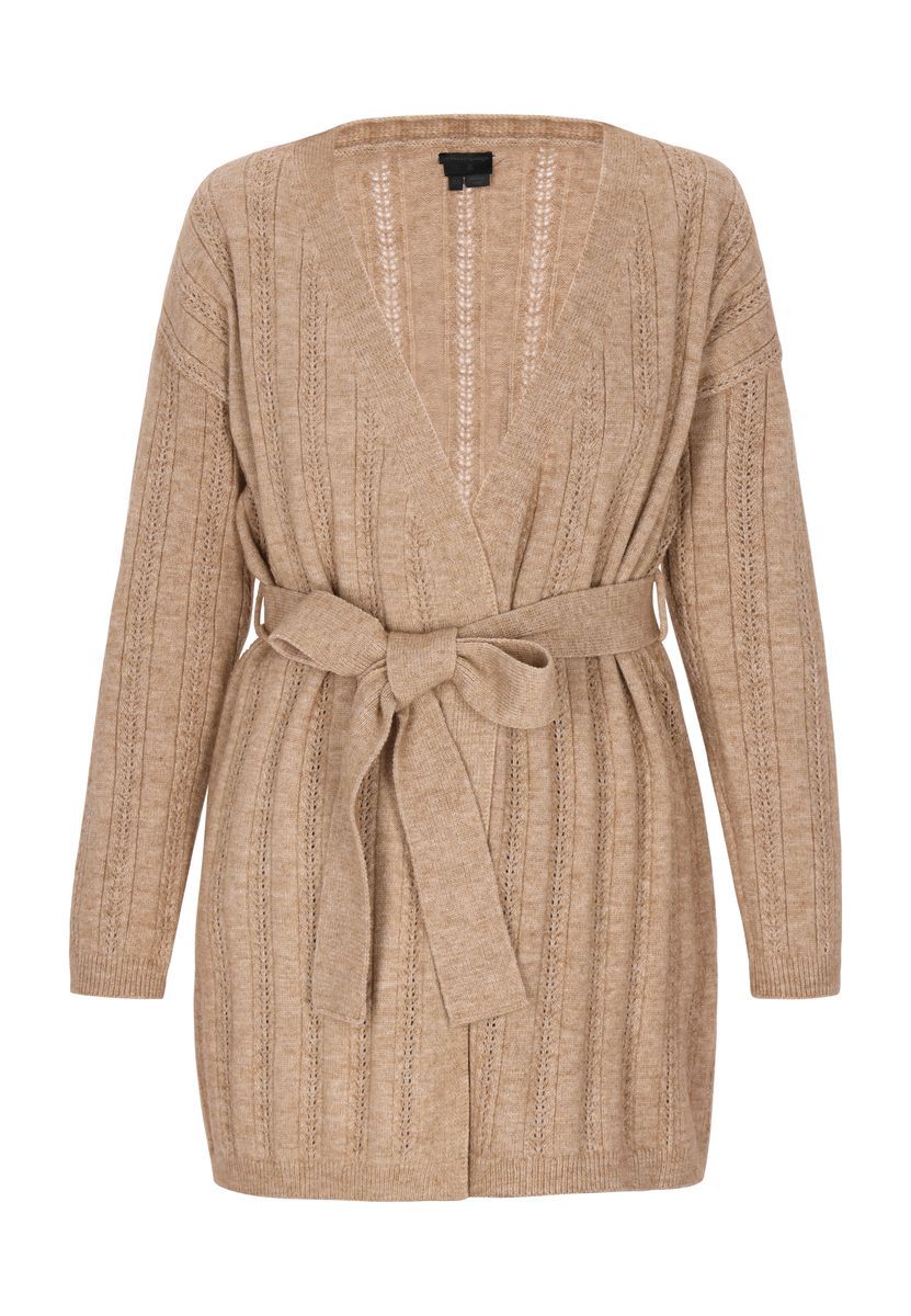 Strickjacke mit Gürtel und V-Ausschnitt