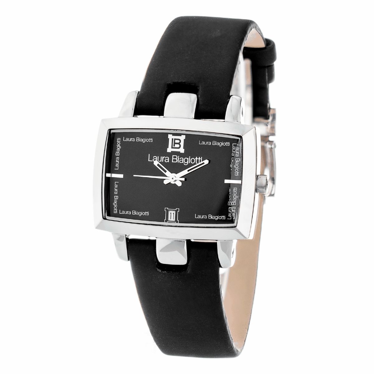 Schwarze Leder Damen-Quartzuhr mit eckigem Gehäuse