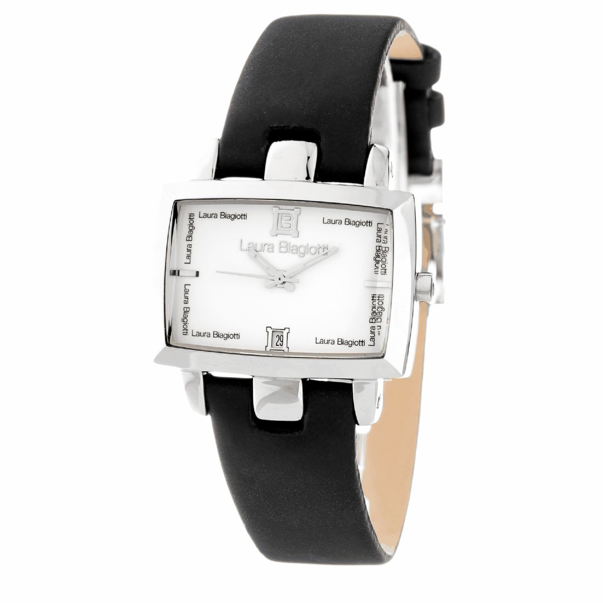 Schwarze Leder Damen-Quartzuhr mit eckigem Gehäuse