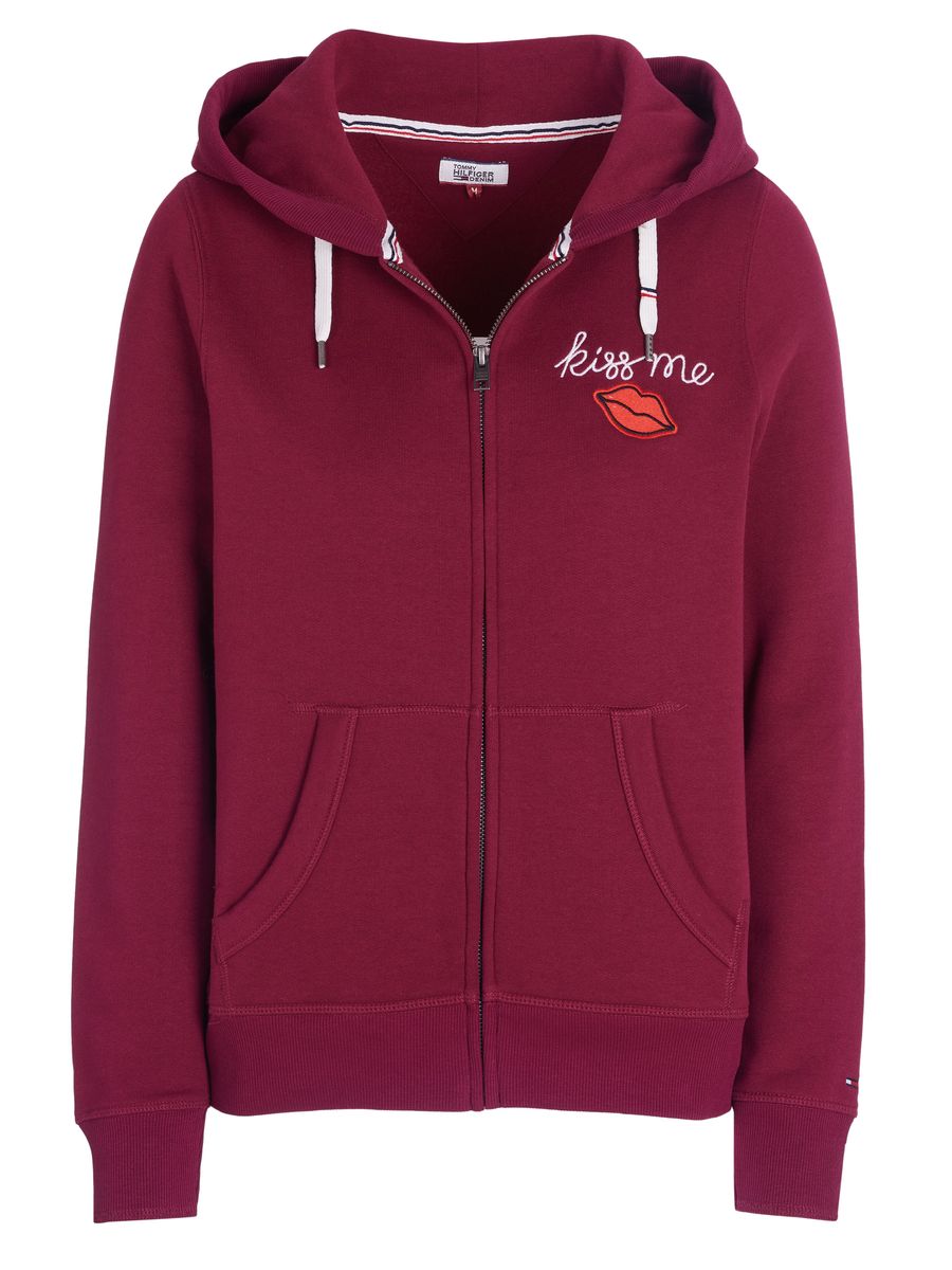 Kapuzenpullover mit Reißverschluss und Kuss-Motiv