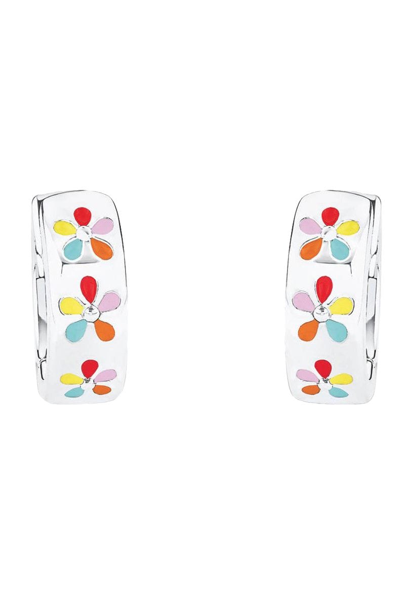 Mehrfarbige Emaille Creolen mit Blumenmuster