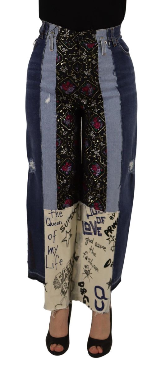 Dolce & Gabbana Mehrfarbige Patchwork DG Fashion Weite Damenjeans