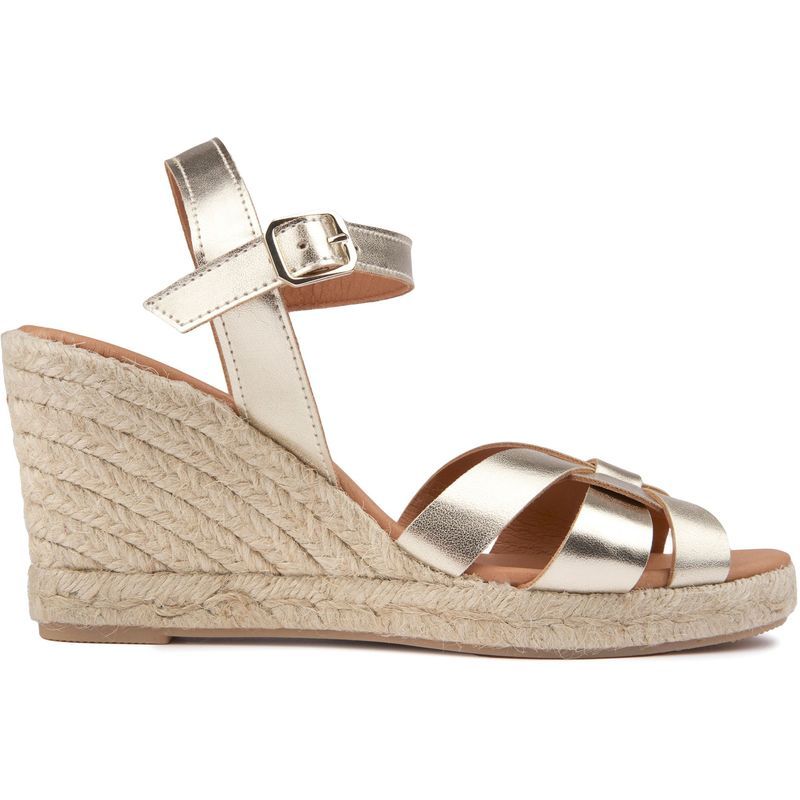 Metallische Espadrille-Sandaletten mit Keilabsatz