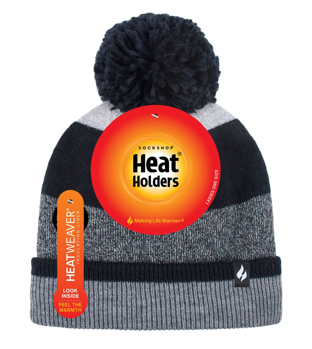 Fleece-gefütterte gestreifte Bommel-Beanie