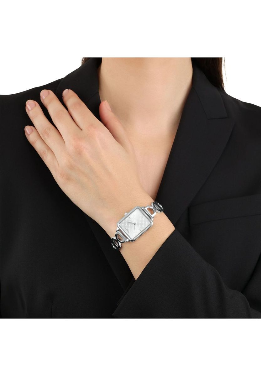 Elegante rechteckige silberne Damenuhr