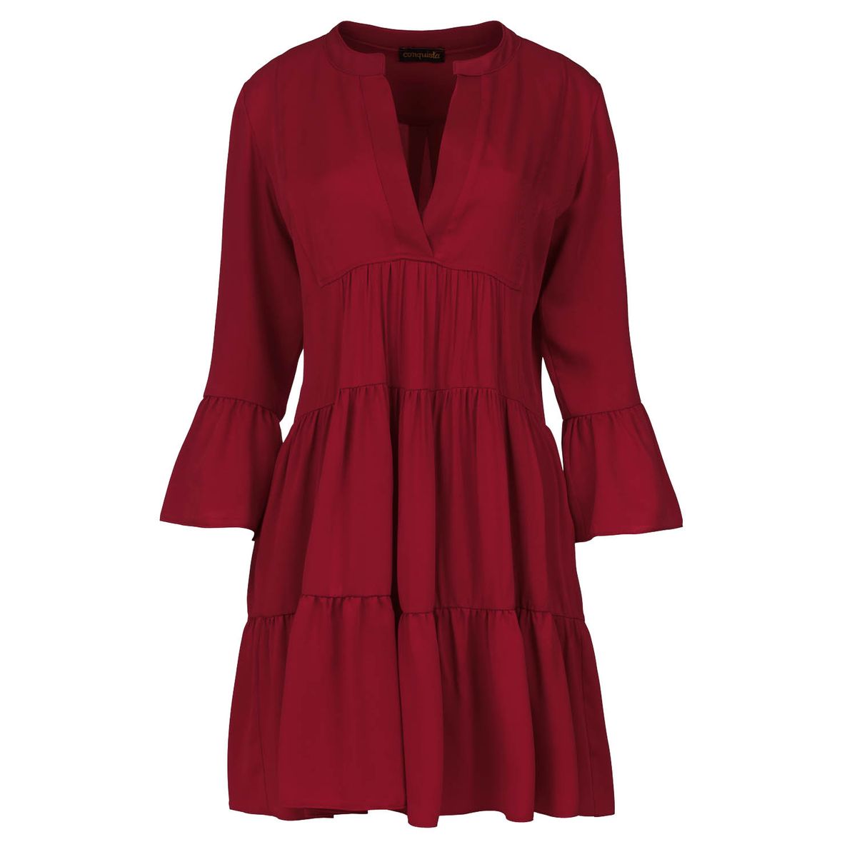Weinrotes, gestuftes Viskosekleid
