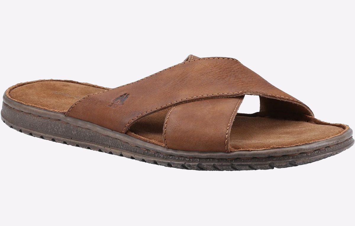 Leder-Pantoletten mit gekreuzten Riemen