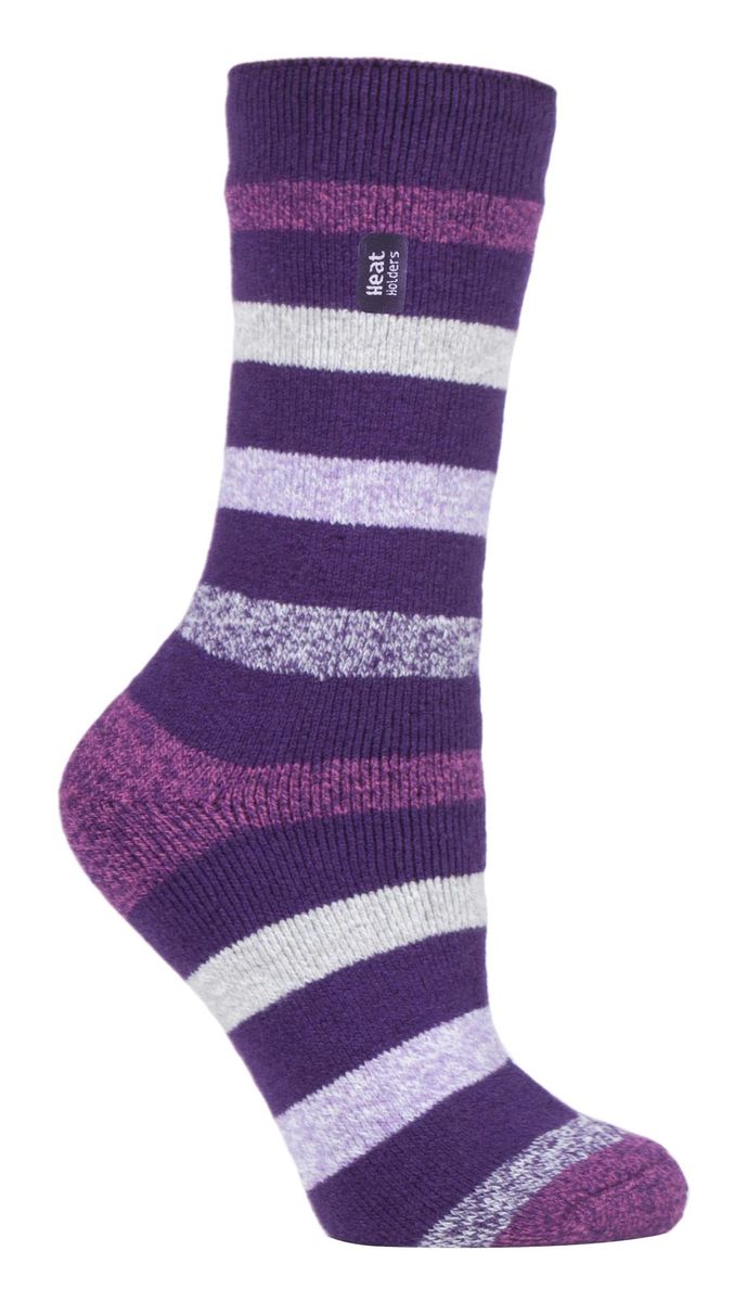 Heat Holders Lite - Womens isoliert thermische Socken | Mehrere Designs einschließlich Argyle Streifen Herzen Sterne | Warme Socken für den Winter - lila Streifen (Jasmine)