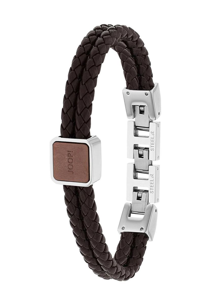 JOOP! Herren Armband, Edelstahl und Leder, SILBER