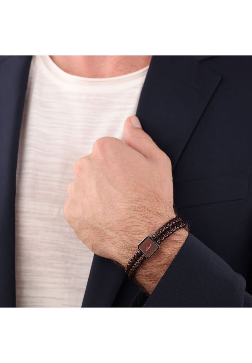 JOOP! Herren Armband, Edelstahl und Leder, SILBER
