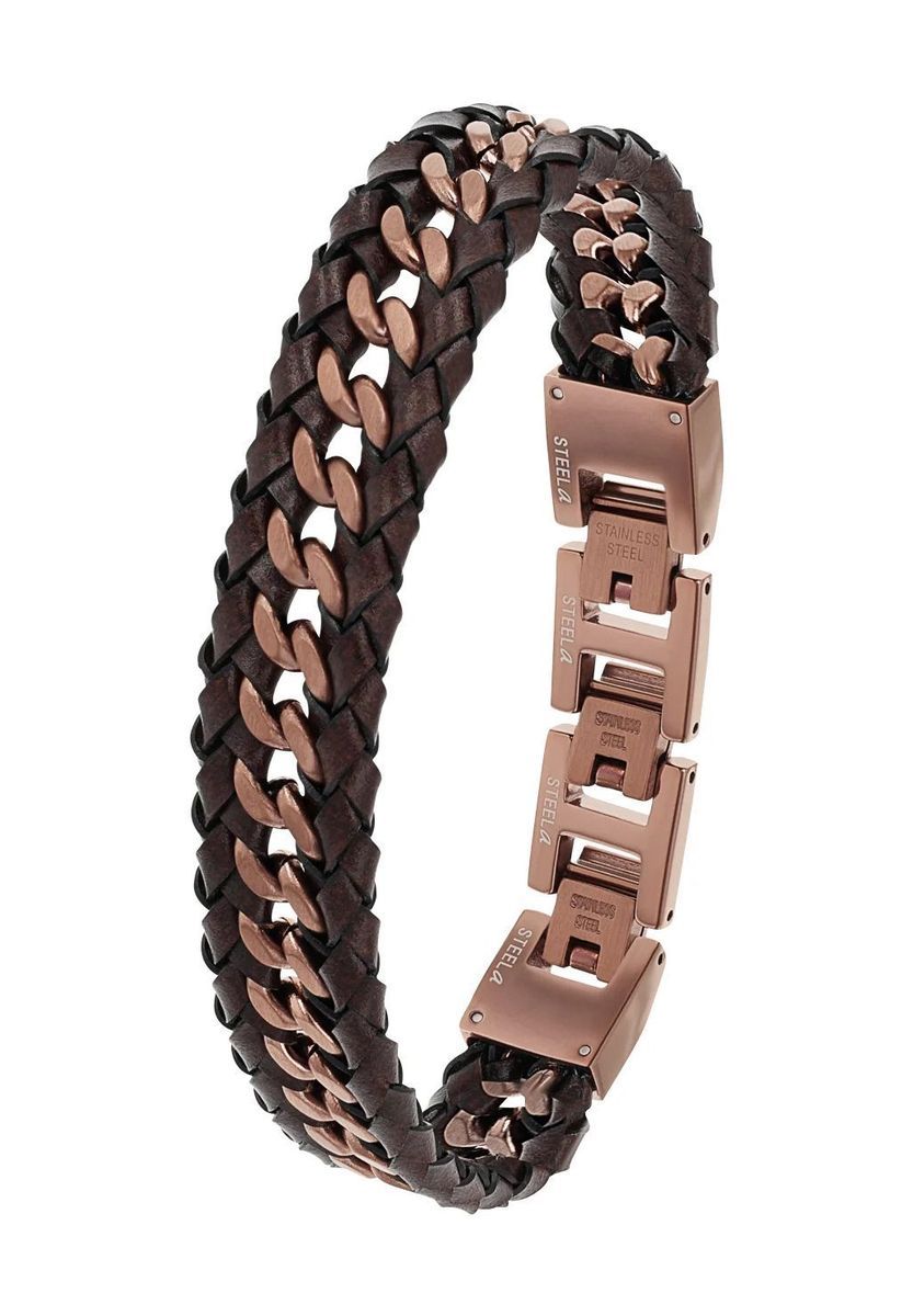 JOOP! Herren Armband, Edelstahl und Leder, BRAUN