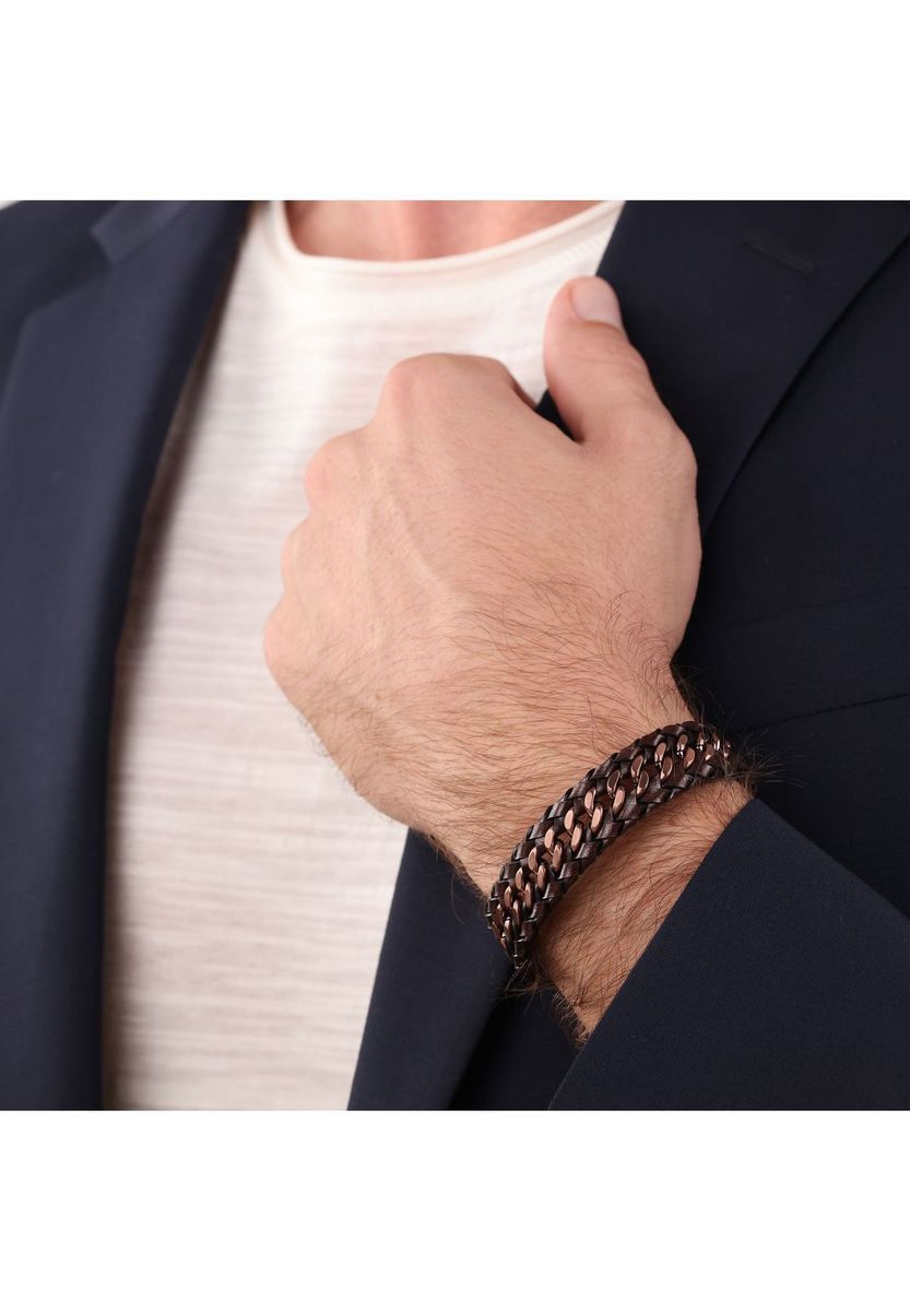 JOOP! Herren Armband, Edelstahl und Leder, BRAUN