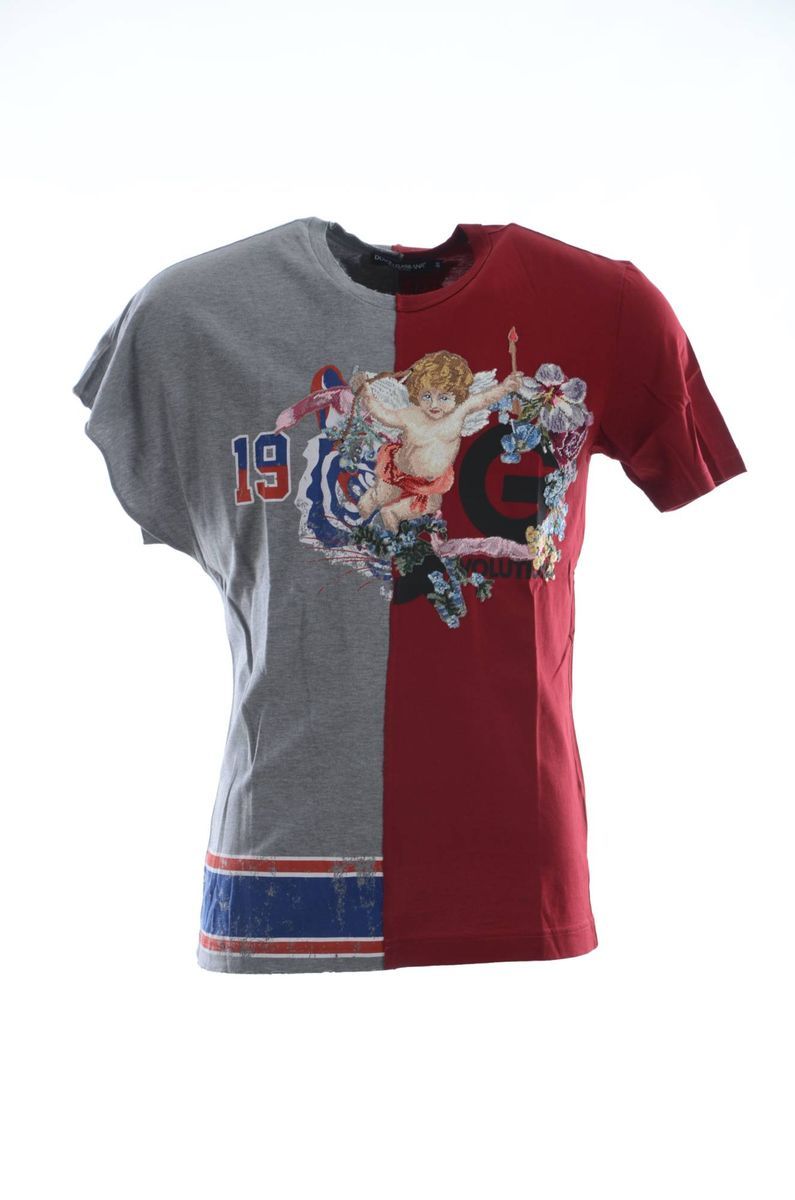 Zweifarbiges Jersey-T-Shirt mit Grafikprint