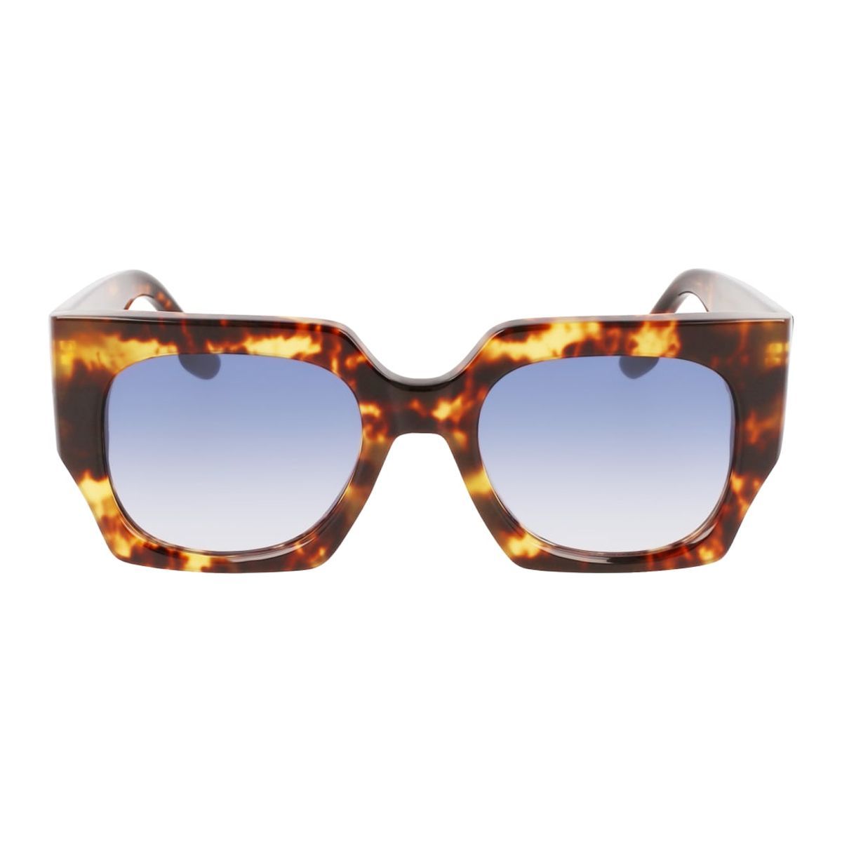 Quadratische Schildpatt-Sonnenbrille mit blauem Glas