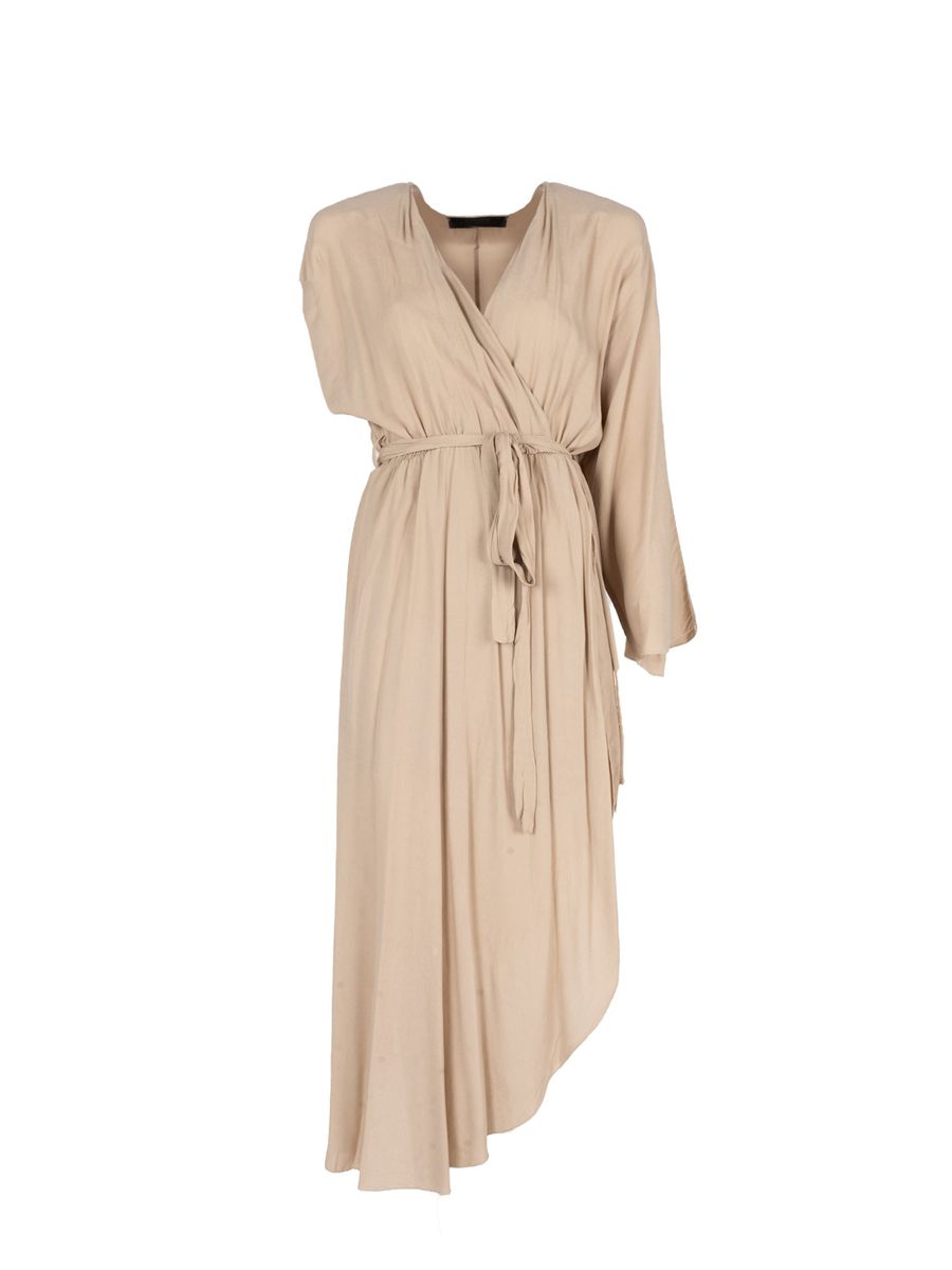 Beige asymmetrisches Damen-Wickelkleid