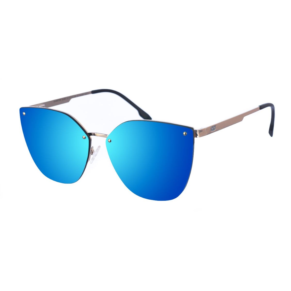 Randlose Cat-Eye-Sonnenbrille mit blauem Spiegel