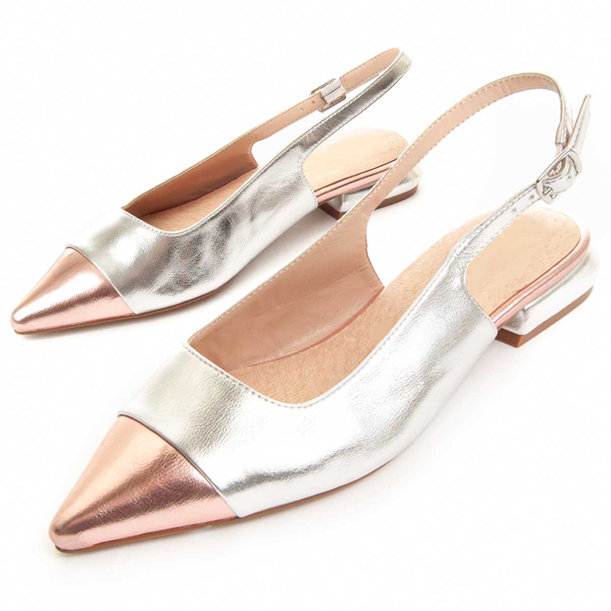 Metallische Slingback Ballerinas mit Spitze