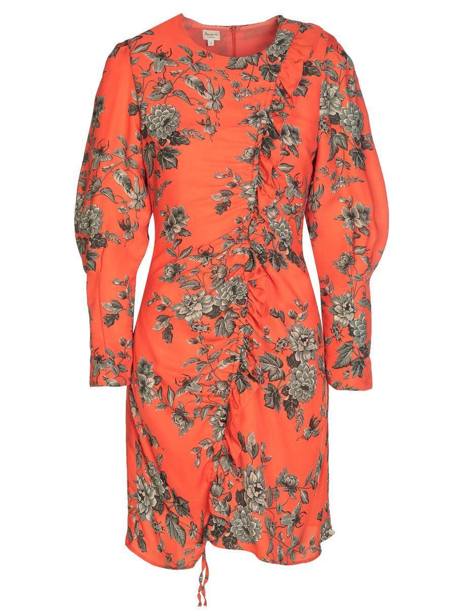 Mini-Kleid mit Blumenmuster und Raffung