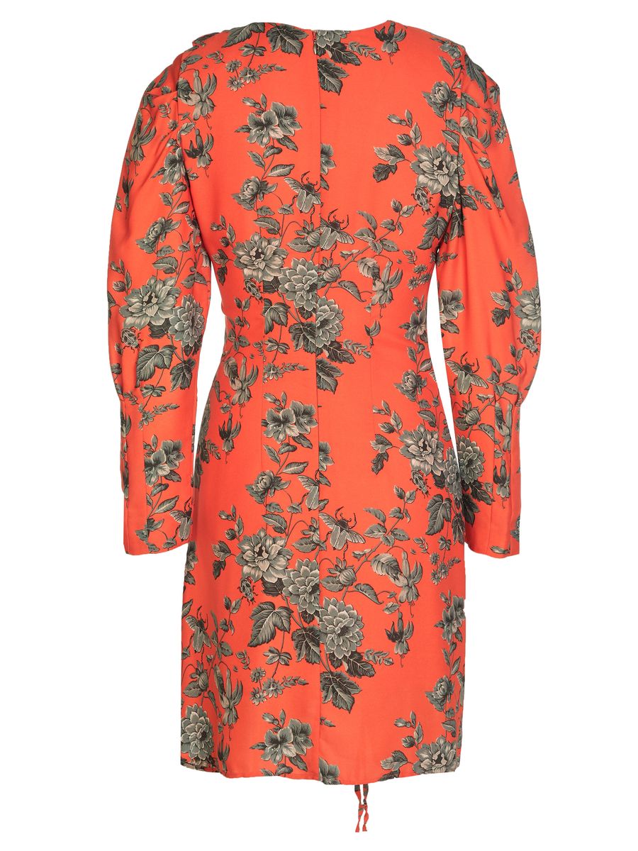 Gerafftes Blumen-Midi mit Puffärmeln