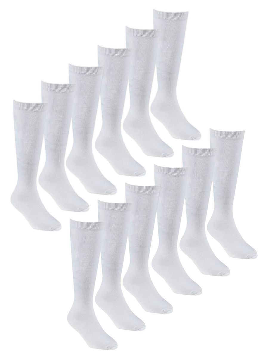 12 Paar Multipack Mädchen Kniestrümpfe aus Bambus | Lange Schule Kinder Socken - Weiß