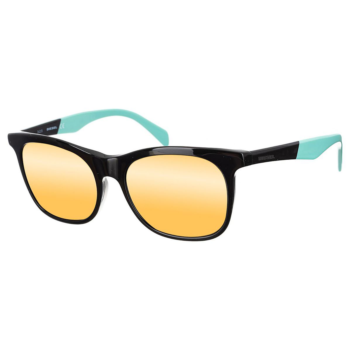 Rechteckige Acetat-Sonnenbrille mit farbigen Bügeln