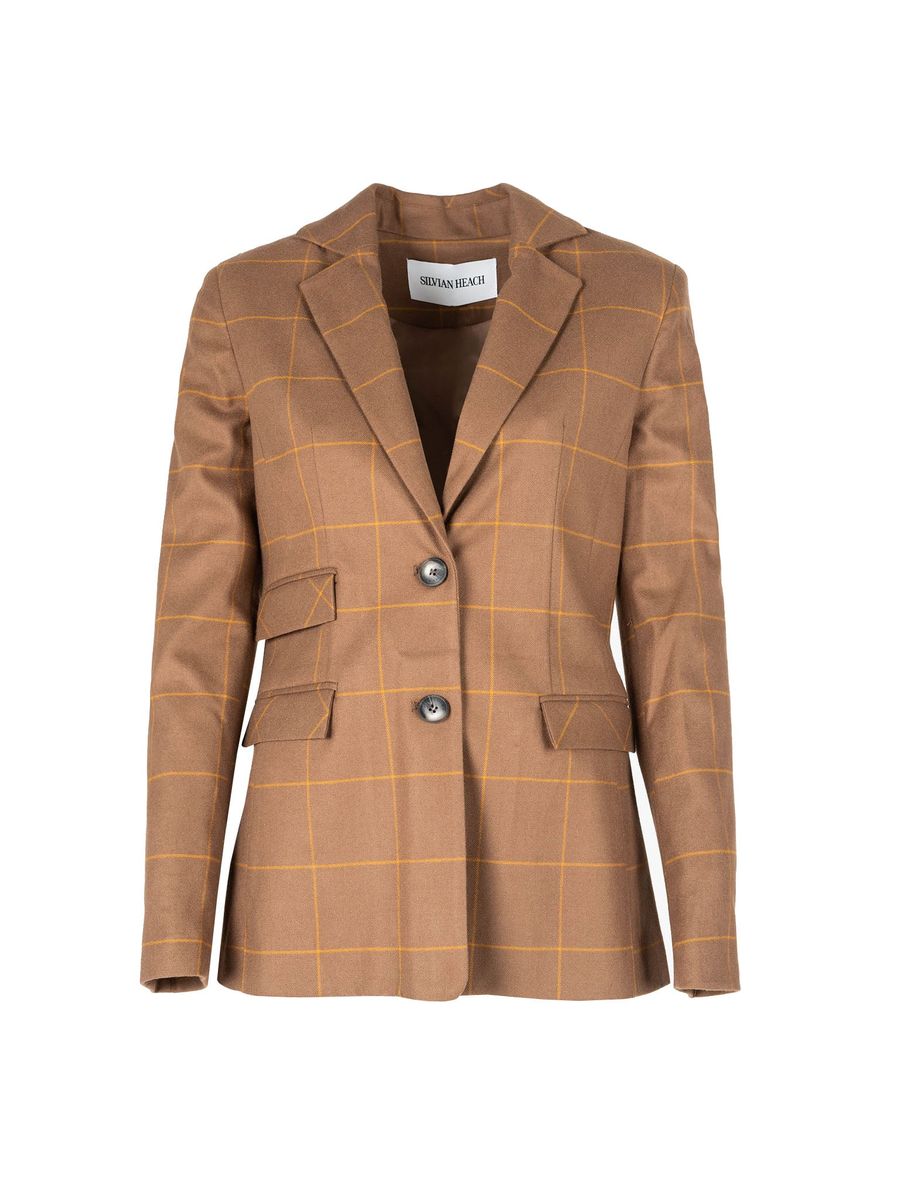 Brauner karierter einreihiger Blazer