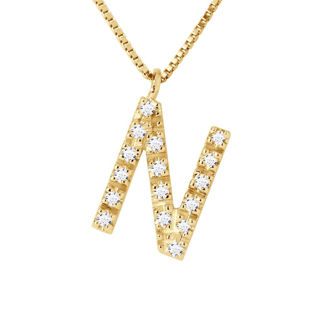 Goldene Halskette mit Diamanten - Buchstabe N