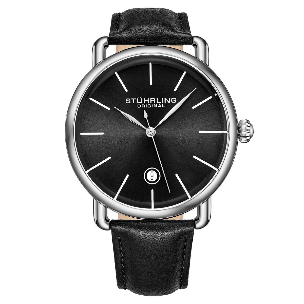 Klassische Silbergehäuse Schwarze Lederuhr