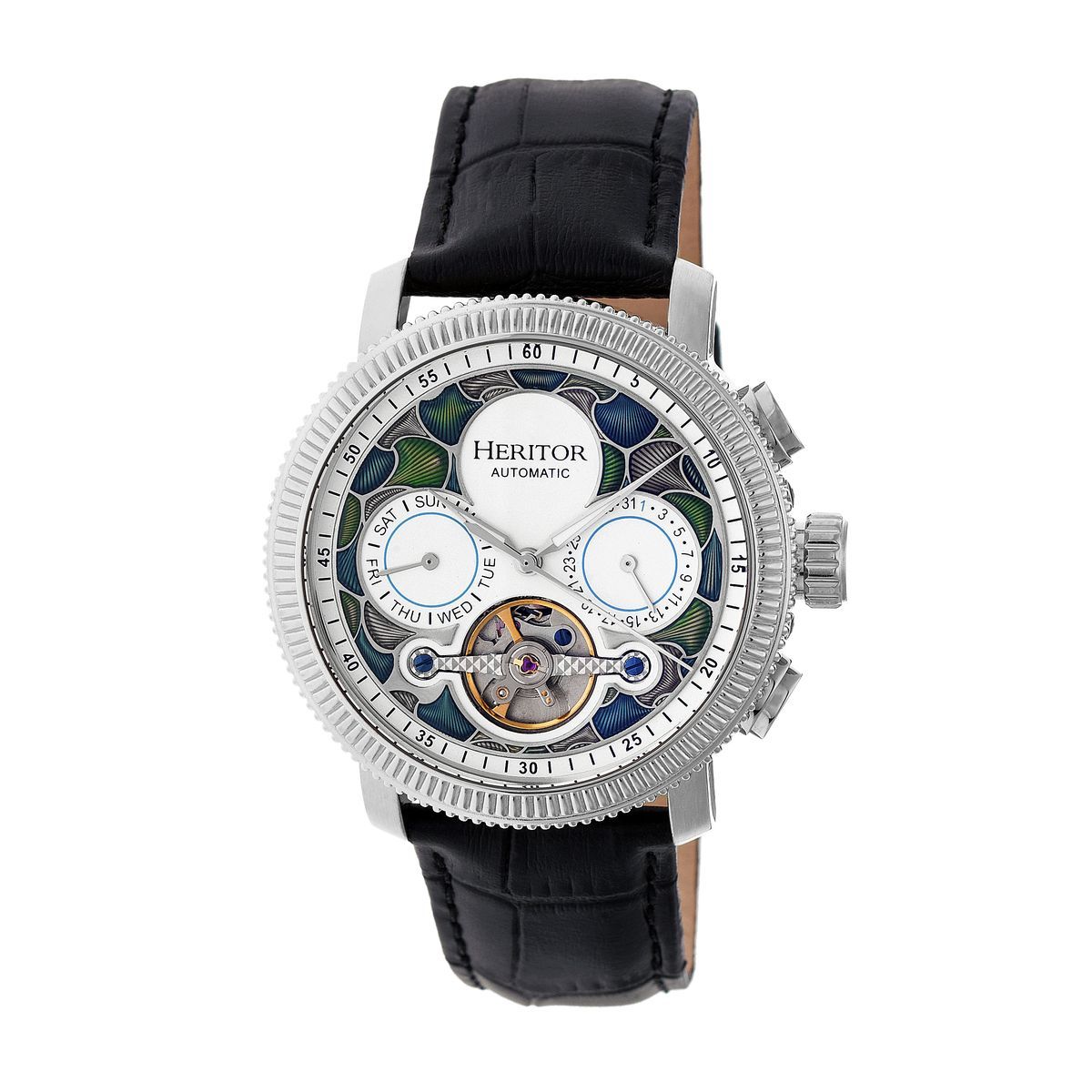 Automatische Halbskelett-Lederarmbanduhr
