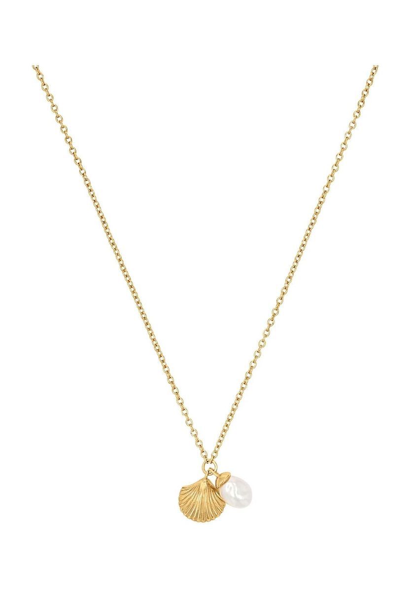 NOELANI Damen Kette mit Anhänger "Shell", 925er Silber Süßwasserzuchtperle, GOLD