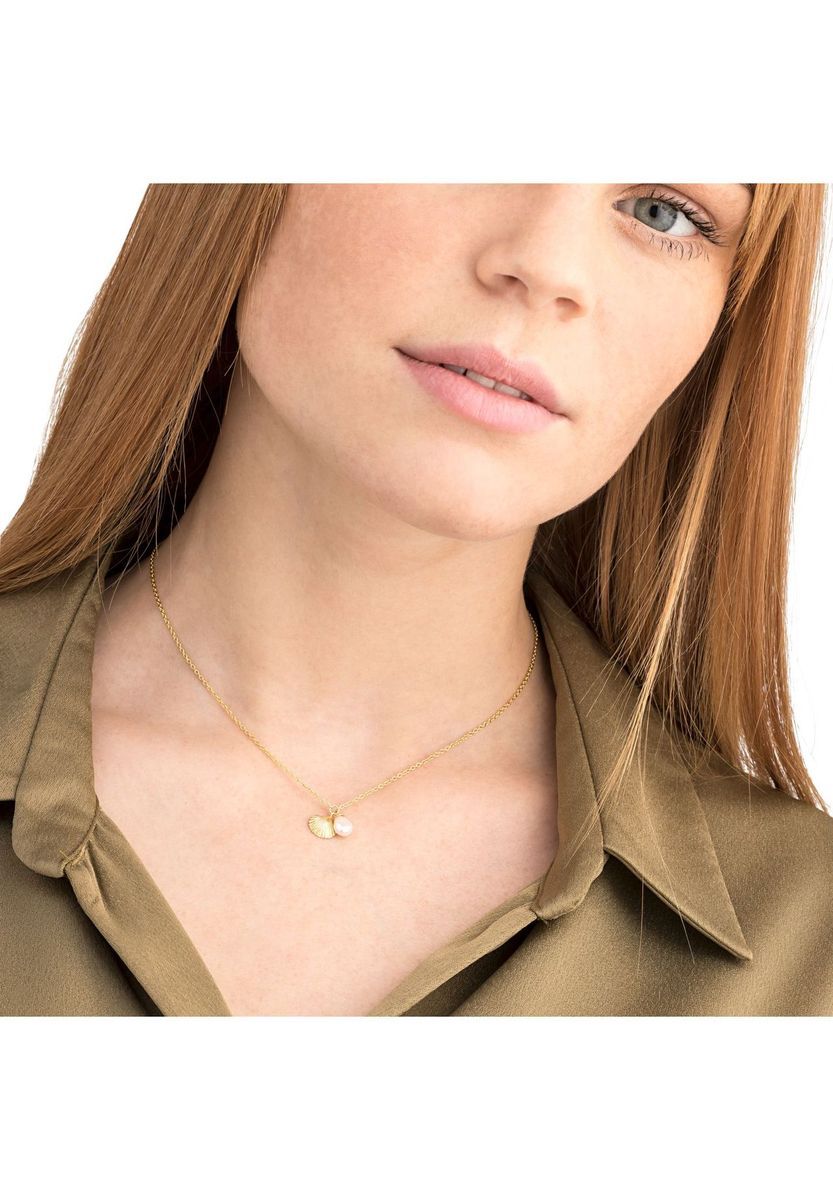 NOELANI Damen Kette mit Anhänger "Shell", 925er Silber Süßwasserzuchtperle, GOLD