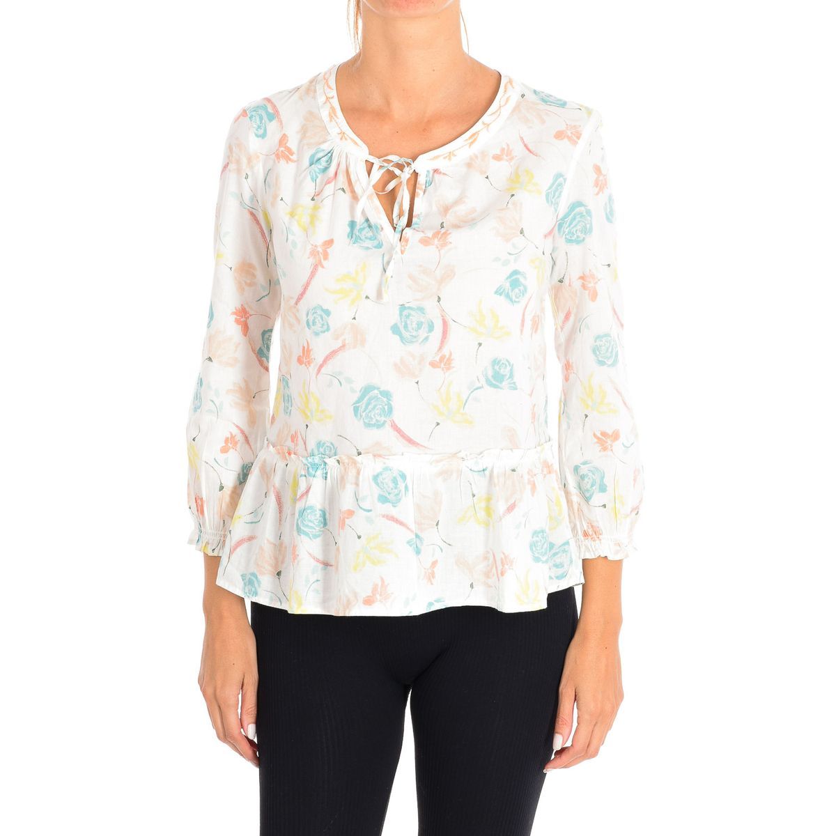 Langärmliges Peplum-Top mit Blumendruck