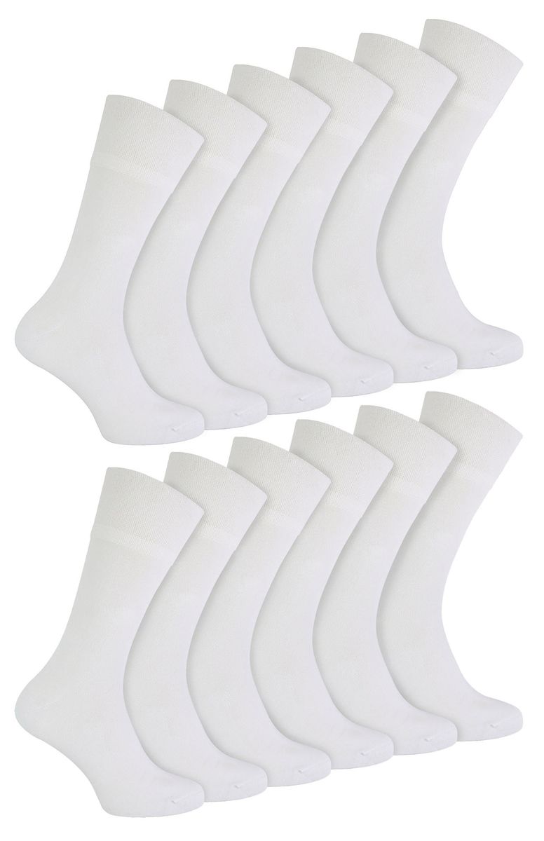IOMI - 12 Paar Multipack Herren Diabetiker Bambus Socken | Extra breite nahtlose Socken mit nicht elastischen sanften Grip Top - Weiß