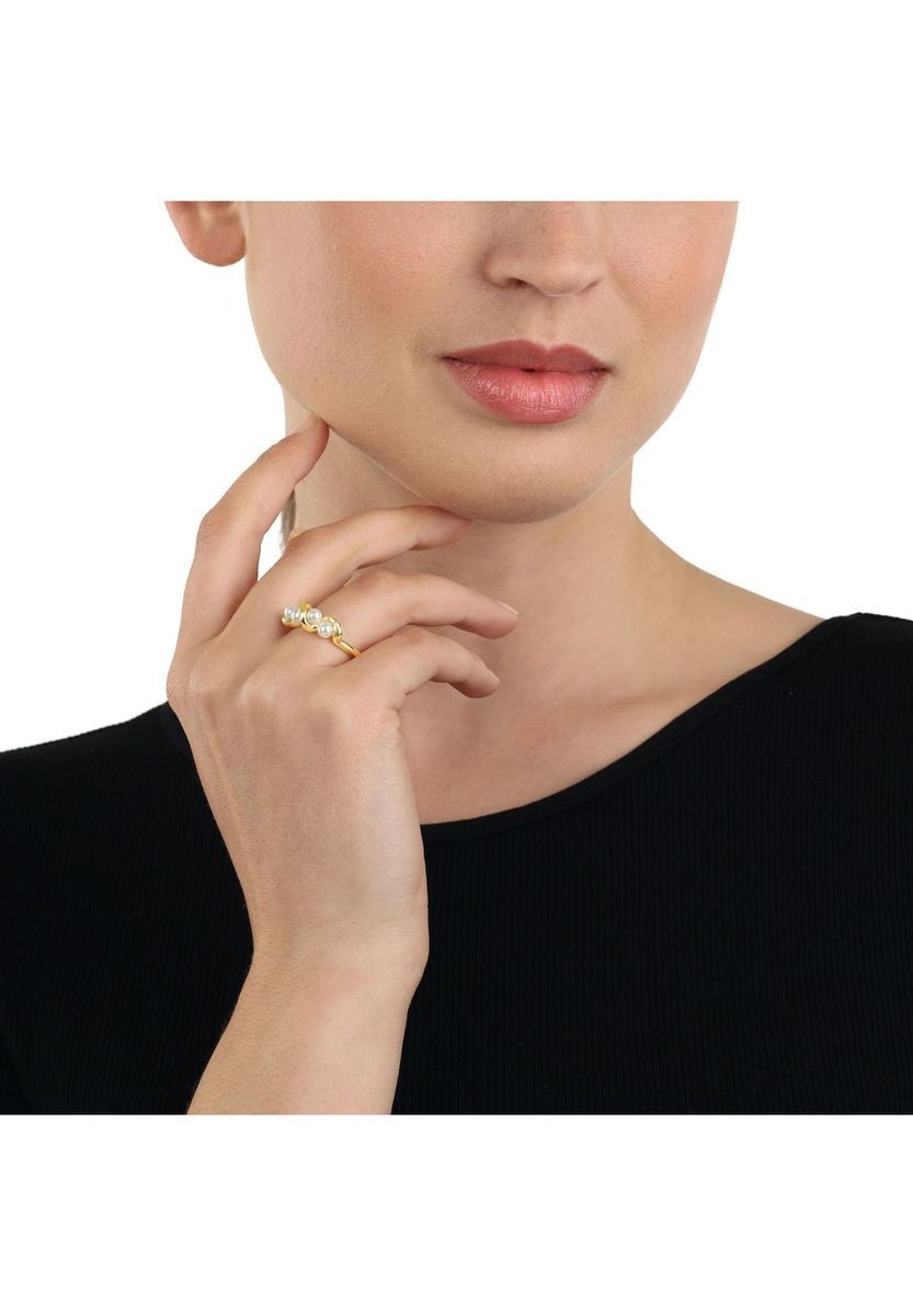 NOELANI Damen Ring, Edelstahl mit Perlen, GOLD, 52