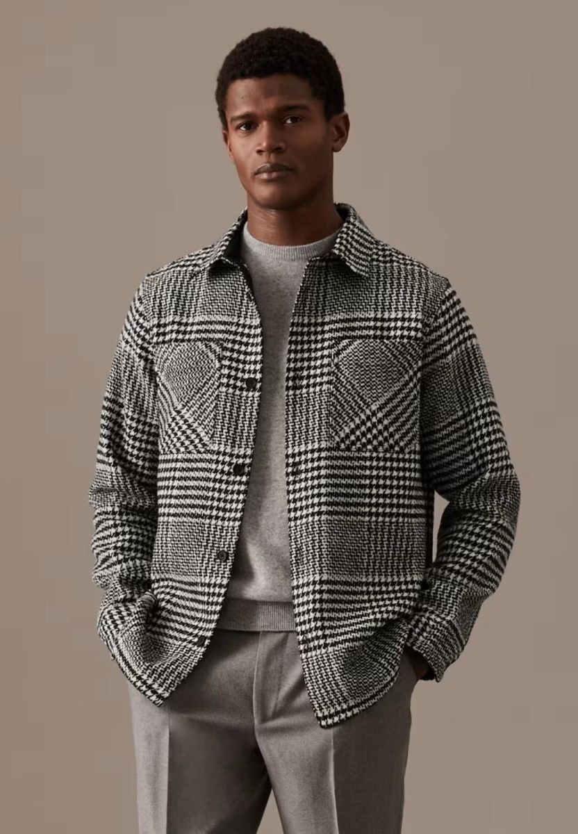 Overshirt aus Wollmischung mit Hahnentrittmuster