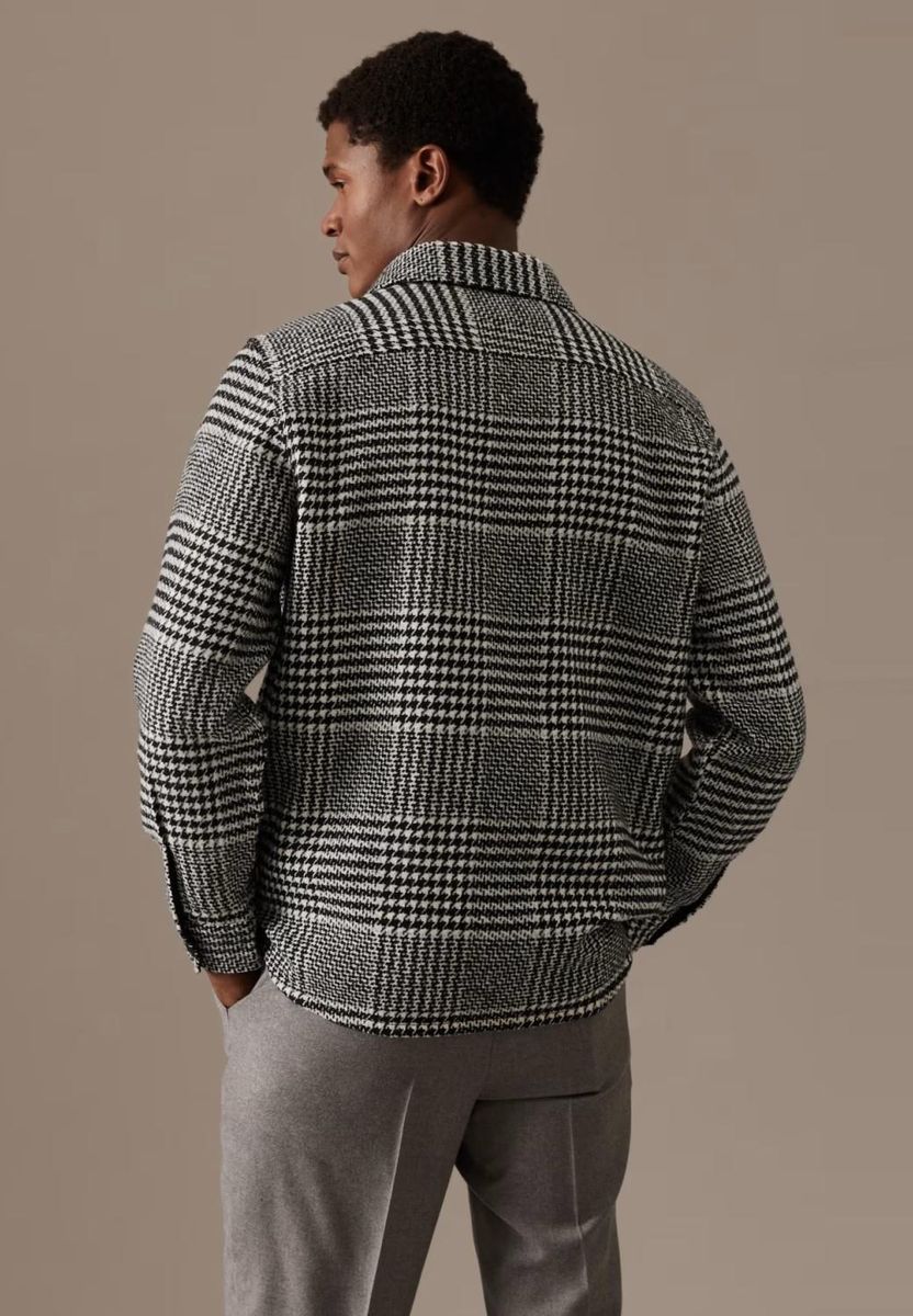 Wollmischung-Overshirt mit Karomuster